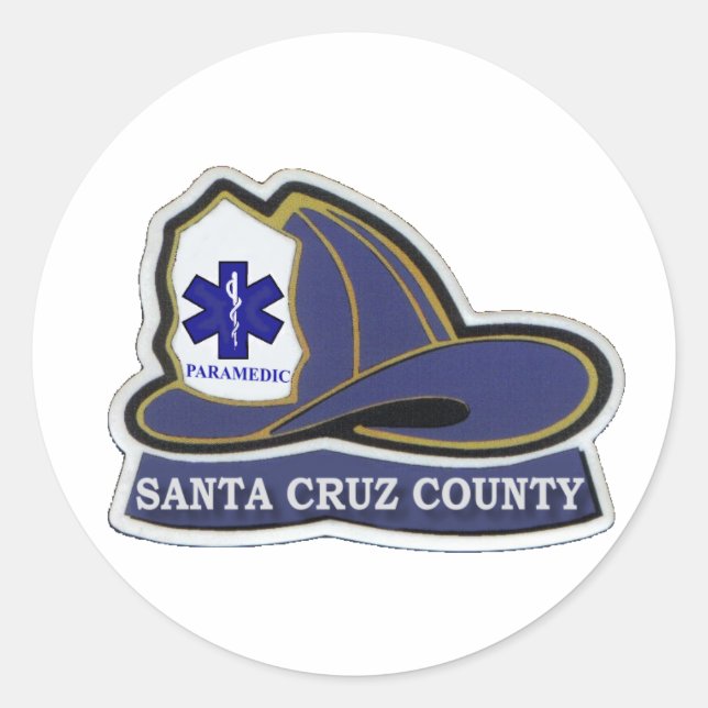 Adesivo Redondo Papais noeis Cruz County Paramedic Helmet Sticker (Frente)