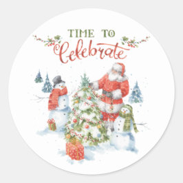 Adesivo Redondo Papais noeis de Aquarela Natal