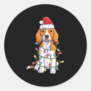 Adesivo Redondo Papais noeis de Beagle Árvore de Natal Luzes de N
