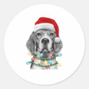 Adesivo Redondo Papais noeis de Beagle Árvore de Natal Luzes Xmas