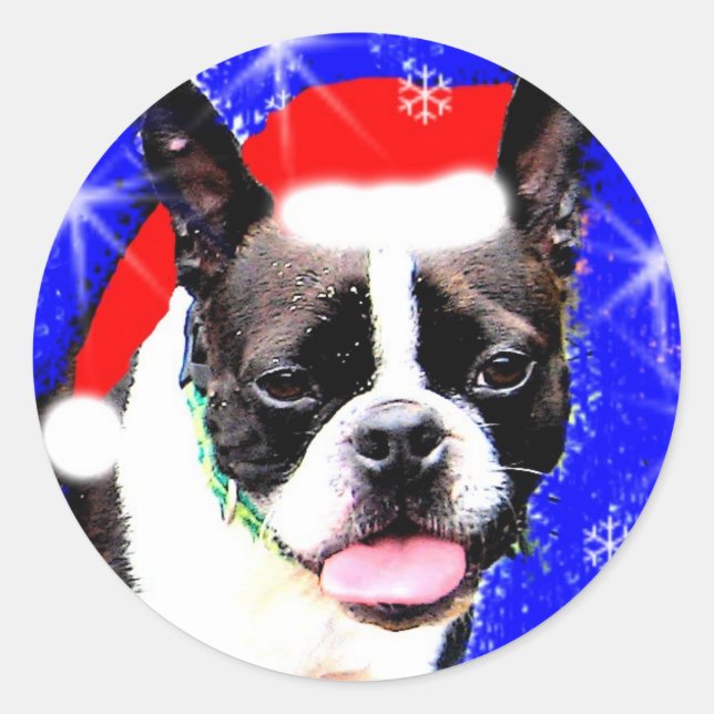 Adesivo Redondo Papais noeis de Boston Terrier Sticker (Frente)