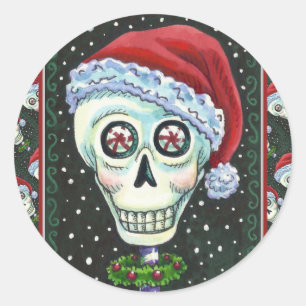 Adesivo Redondo PAPAIS NOEIS DE CABEÇA DO morto, CHRISTMAS SKELETO