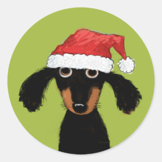 Adesivo Redondo Papais noeis de Cachorro Engraçados | Natal Dachsh