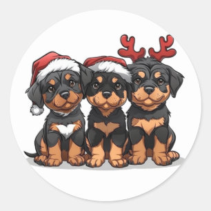Adesivo Redondo Papais noeis de Cachorro Rottweiler Natal