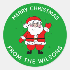 Adesivo Redondo Papais noeis de Cartoon Bonitos Verde de Natal