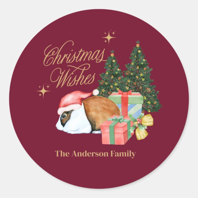 Adesivo Redondo papais noeis de coelhos com árvore de natal (Frente)