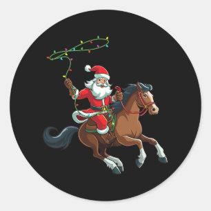 Adesivo Redondo papais noeis de cowboy montando um natal de cavalo