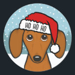 Adesivo Redondo Papais noeis de Dachshund Bonitos com Cachorro Esp<br><div class="desc">Espalhe a alegria de férias com este adorável adesivo de Natal! O adesivo apresenta um fofo Doxie vestindo um chapéu vermelho brilhante de Papai Noel com um caimento branco. HO HO HO pode ser personalizado com nome ou outro texto. Estes autocolantes podem ser utilizados para selar envelopes ou embalagens para...</div>