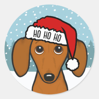 Adesivo Redondo Papais noeis de Dachshund Bonitos com Cachorro Esp