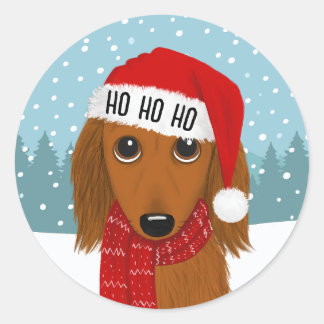 Adesivo Redondo Papais noeis de Dachshund de Cabeça Longa Personal