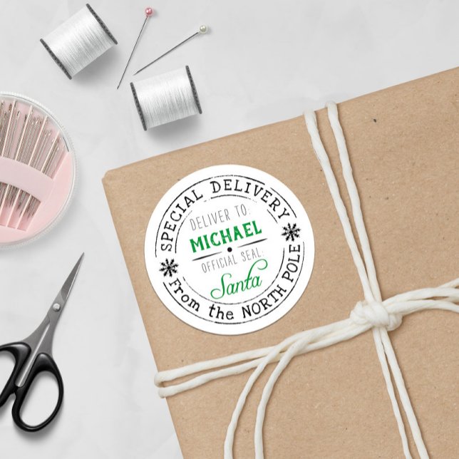 Adesivo Redondo Papais noeis de entrega especial personalizados do (Official Seal of Santa Gift Stickers! )