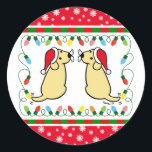 Adesivo Redondo Papais noeis de Labradores Amarelos de Natal<br><div class="desc">Papais noeis de Labradores Amarelos de Natal! Cartoon Whimsy e fofo Labrador Retriever criado por Naomi Ochiai do Japão. Dons de diversão excelente para amantes de cães que amam Labradores Amarelos. :) Adoráveis Labradores Amarelos estão olhando para trás com Santa Hats e bigodes!</div>