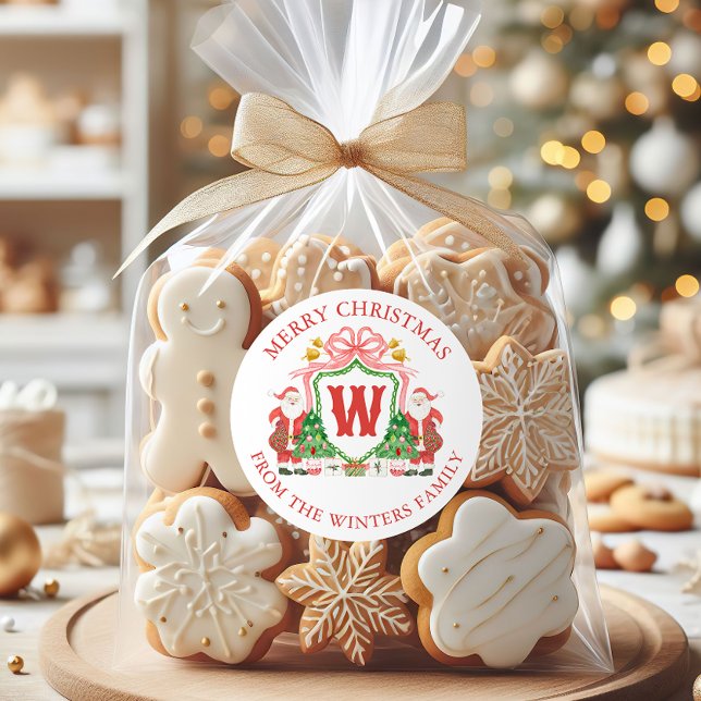 Adesivo Redondo Papais noeis de Monograma de Aquarela Festa Natal (Criador carregado)