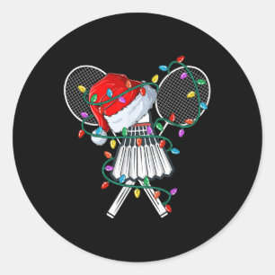 Adesivo Redondo Papais noeis de Natal Badminton Xmas Desportistas