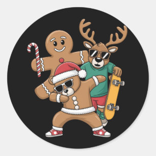Adesivo Redondo Papais noeis de Natal Bear Skate Reindeer Xmas