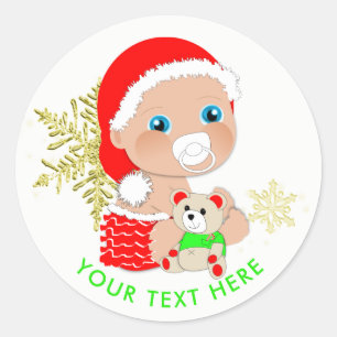 Adesivo Redondo Papais noeis de Natal bonitos, bebê personalizado
