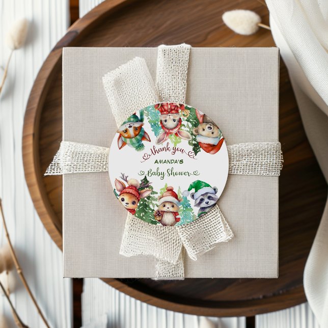 Adesivo Redondo Papais noeis de Natal Chá de fraldas Obrigado (Criador carregado)