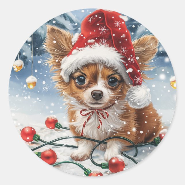 Adesivo Redondo Papais noeis de Natal Chihuahua (Frente)