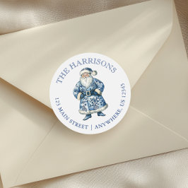 Adesivo Redondo Papais noeis de Natal da Chinoiserie Azul e Branca