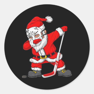 Adesivo Redondo Papais noeis De Natal Dabbing Hockey Player Boys D