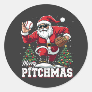 Adesivo Redondo Papais noeis de Natal de Pitchmas felizes Baseball