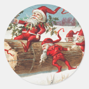 Adesivo Redondo Papais noeis de Natal deslizando em um feriado