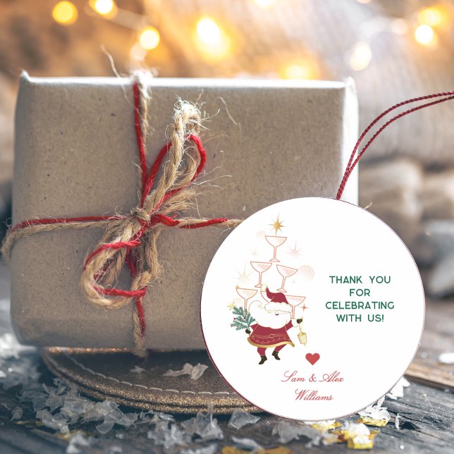 Adesivo Redondo Papais noeis de Natal do Escritório Tini Bit Feliz (Tini Bit Merry Martini Office Christmas Santa Classic Round Sticker)