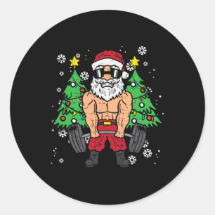 Adesivo Redondo Papais noeis de Natal Elevador de Peso Xmas Gym Me