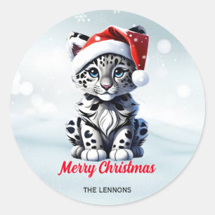 Adesivo Redondo Papais noeis de Natal em neve Fresco