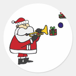 Adesivo Redondo Papais noeis de Natal Engraçados Jogando Trompete
