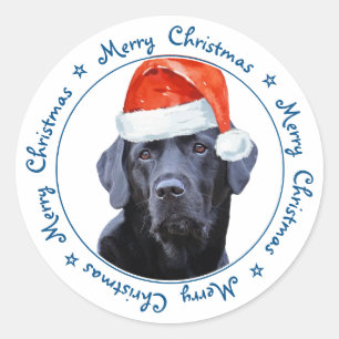 Adesivo Redondo Papais noeis de Natal Feliz Cão Negro Labrador