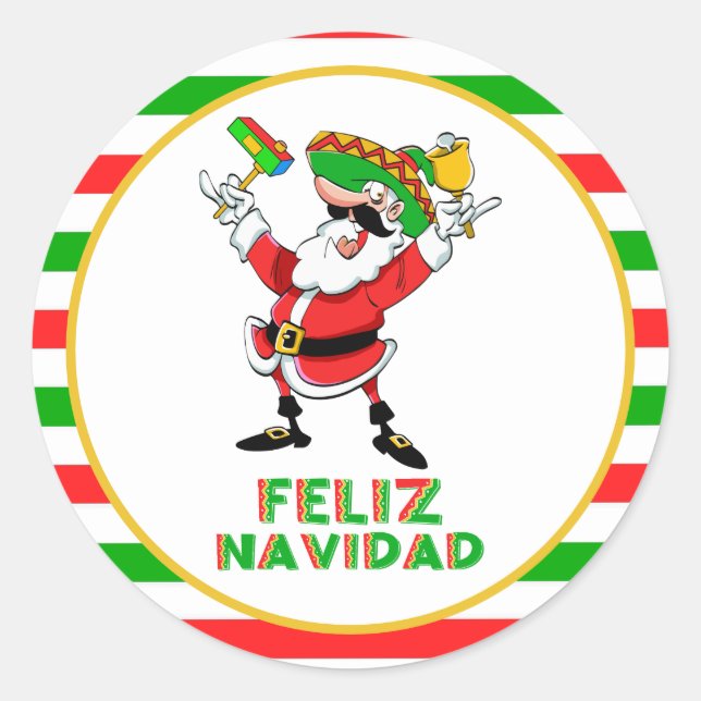 Adesivo Redondo Papais noeis de Natal Feliz Navidad do México (Frente)