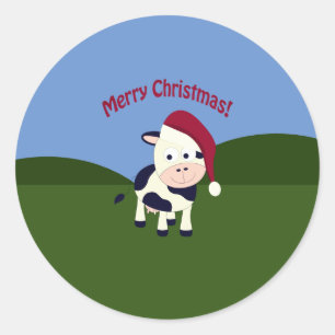 Adesivo Redondo Papais noeis de Natal Feliz Vaca