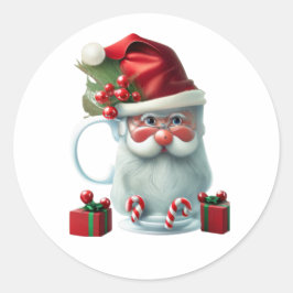 Adesivo Redondo Papais noeis de Natal, Fita de Caneca