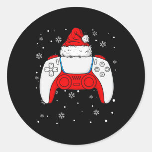 Adesivo Redondo Papais noeis de Natal Gamer Controller Boys Infant