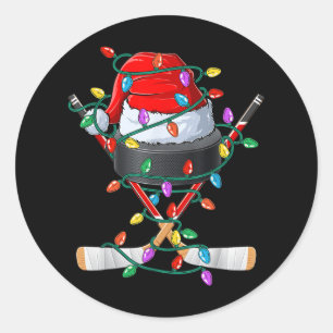 Adesivo Redondo Papais noeis de Natal Hockey Xmas Sports Hall Kids