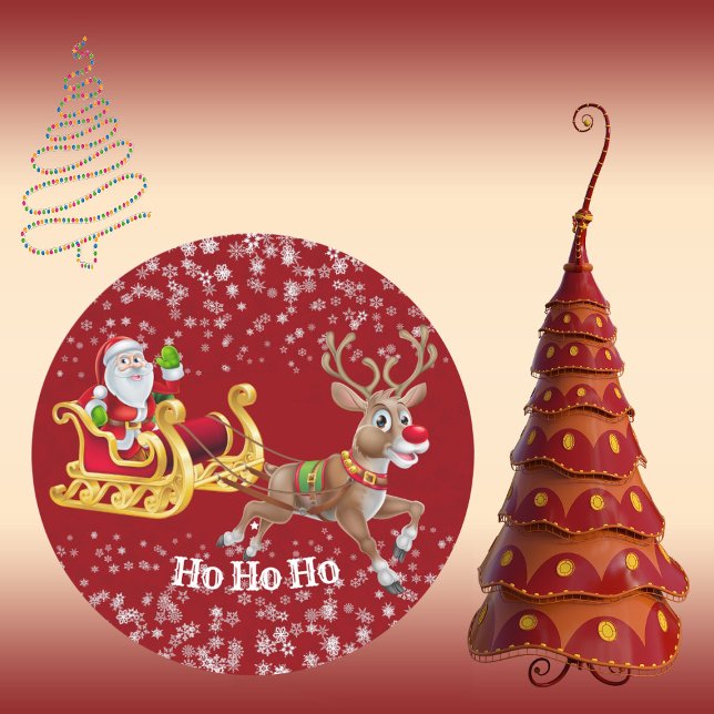 Adesivo Redondo Papais noeis de Natal para Rebeldes Artesanatos do (Kid's Santa Christmas Reindeer Red Party Crafts Classic Round Sticker)
