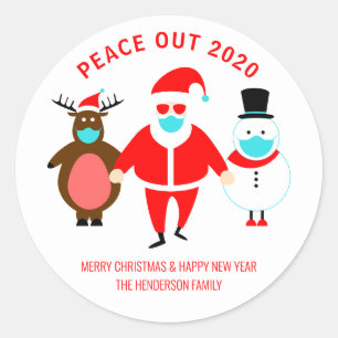 Adesivo Redondo Papais noeis de Natal Peace Out 2020 encaram a más