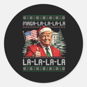 Adesivo Redondo Papais noeis de Natal Trump Ugly Sweater X