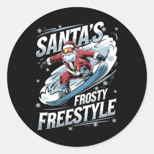 Adesivo Redondo Papais noeis De Neve De Natal Snowboarder Santas F