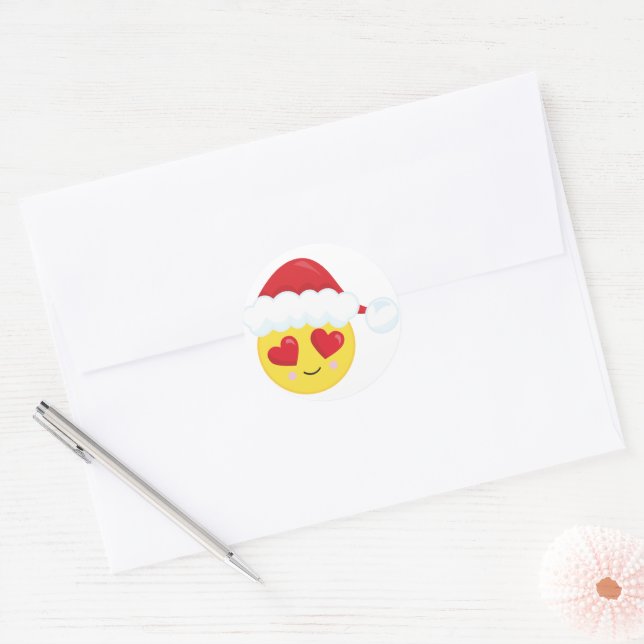 Adesivo Redondo Papais noeis de olhos corações Emoji Natal (Envelope)