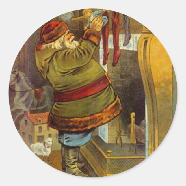 Adesivo Redondo Papais noeis de palito verde de pinheiro antigo (Frente)