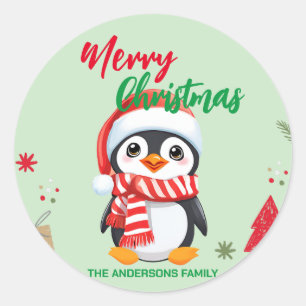 Adesivo Redondo Papais noeis de pinguins de Natal bonitos feriados