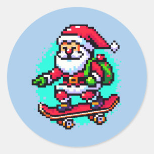 Adesivo Redondo Papais noeis de skate - Design de Natal de Pixel D