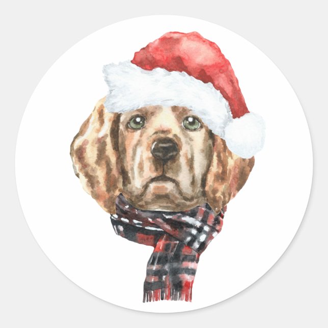 Adesivo Redondo Papais noeis de varejo de Ouro de Aquarela Natal (Frente)