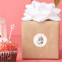 Adesivo Redondo Papais noeis de Vintage Personalizados - Xmas Rosa
