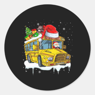 Adesivo Redondo Papais noeis Dirigindo Ônibus Escolar Árvore Xmas