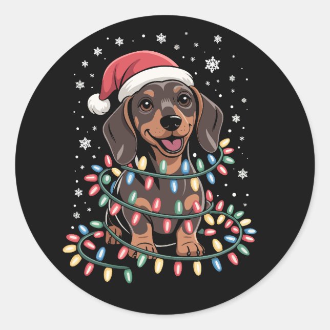 Adesivo Redondo Papais noeis do Cachshund Xmas Wiener (Frente)