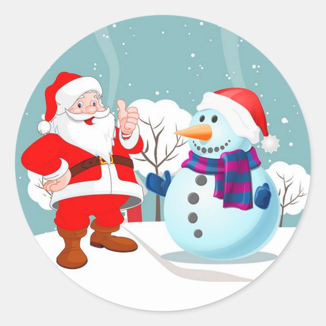 Adesivo Redondo Papais noeis e boneco de neve (Frente)