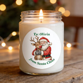 Adesivo Redondo Papais noeis e renas bonitos Natal Vermelho Person